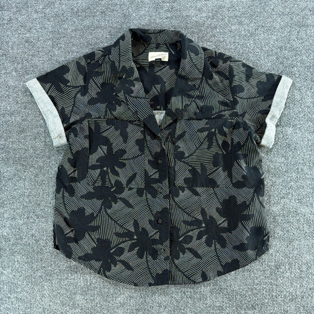 Universal Thread Womens XS Black Tropical Floral Linen Blend Camp Shirt Top
